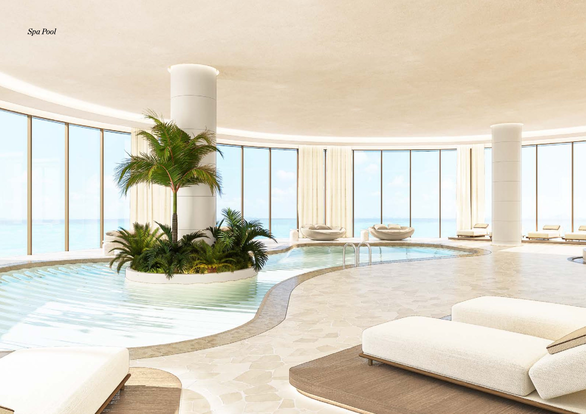 Spa Pool con piscina interna, lettini e vista panoramica sul mare