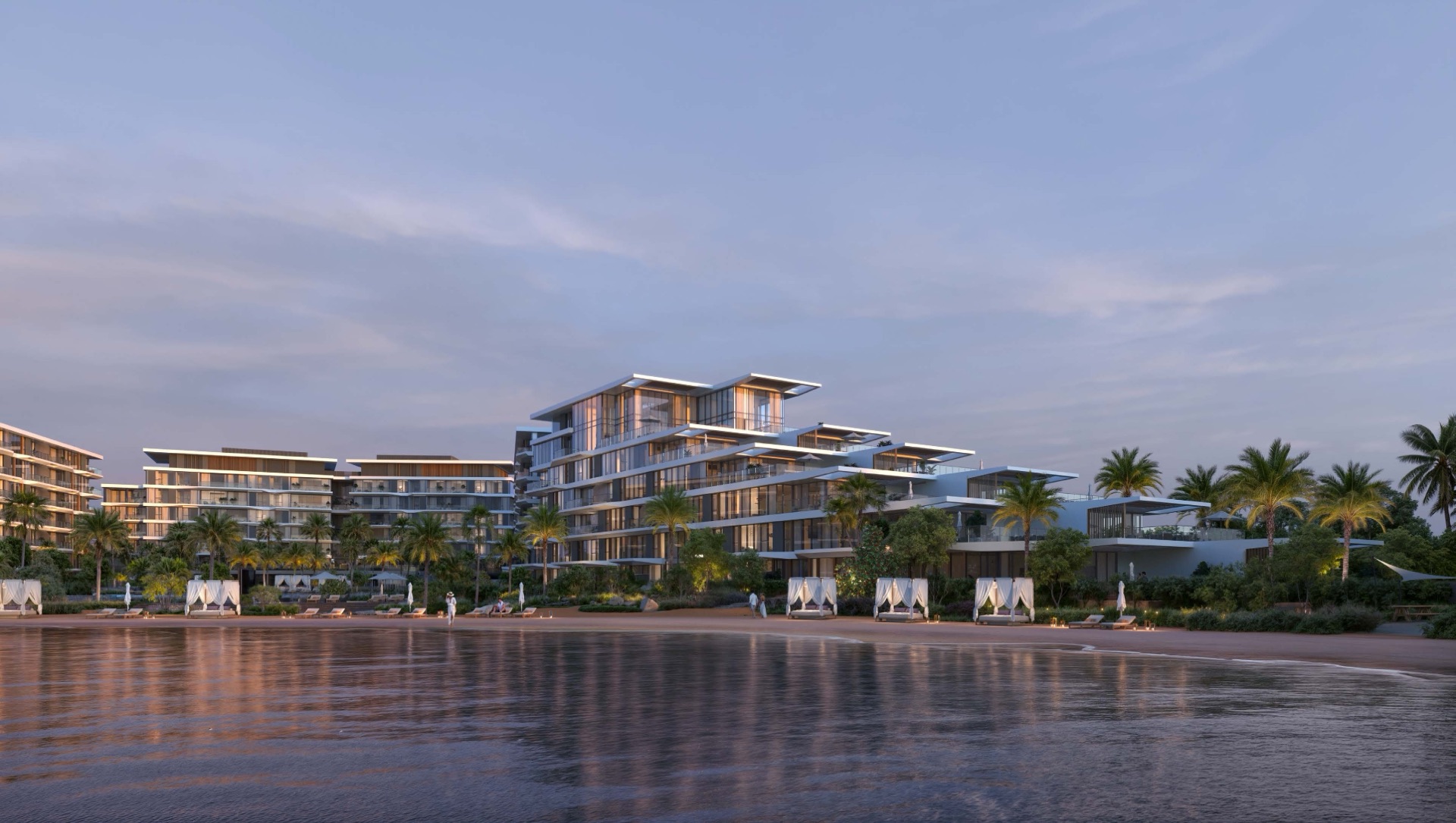 Palm Central — vista esterna delle 3 mid-rise buildings