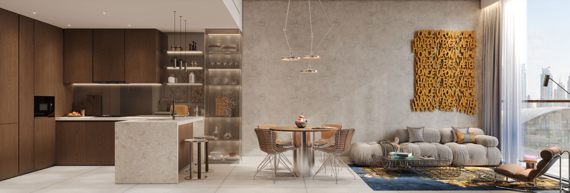Appartamento 1 camera — cucina a vista e living arredato