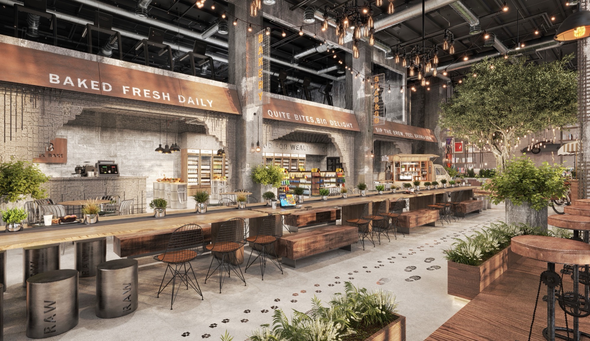Distrikt Table — dining conviviale con delicatessen integrate