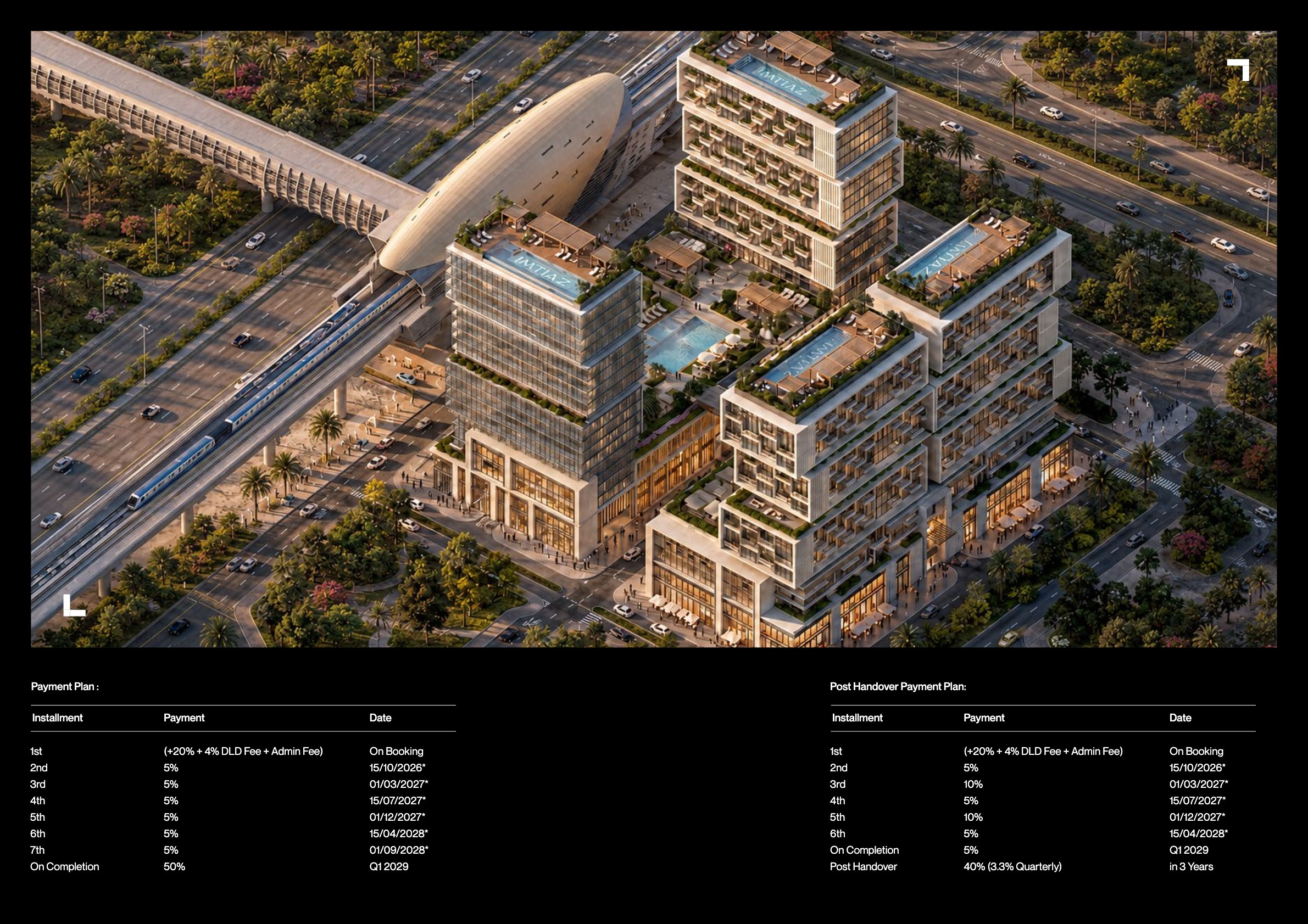 Vista aerea del masterplan con piscina e rooftop