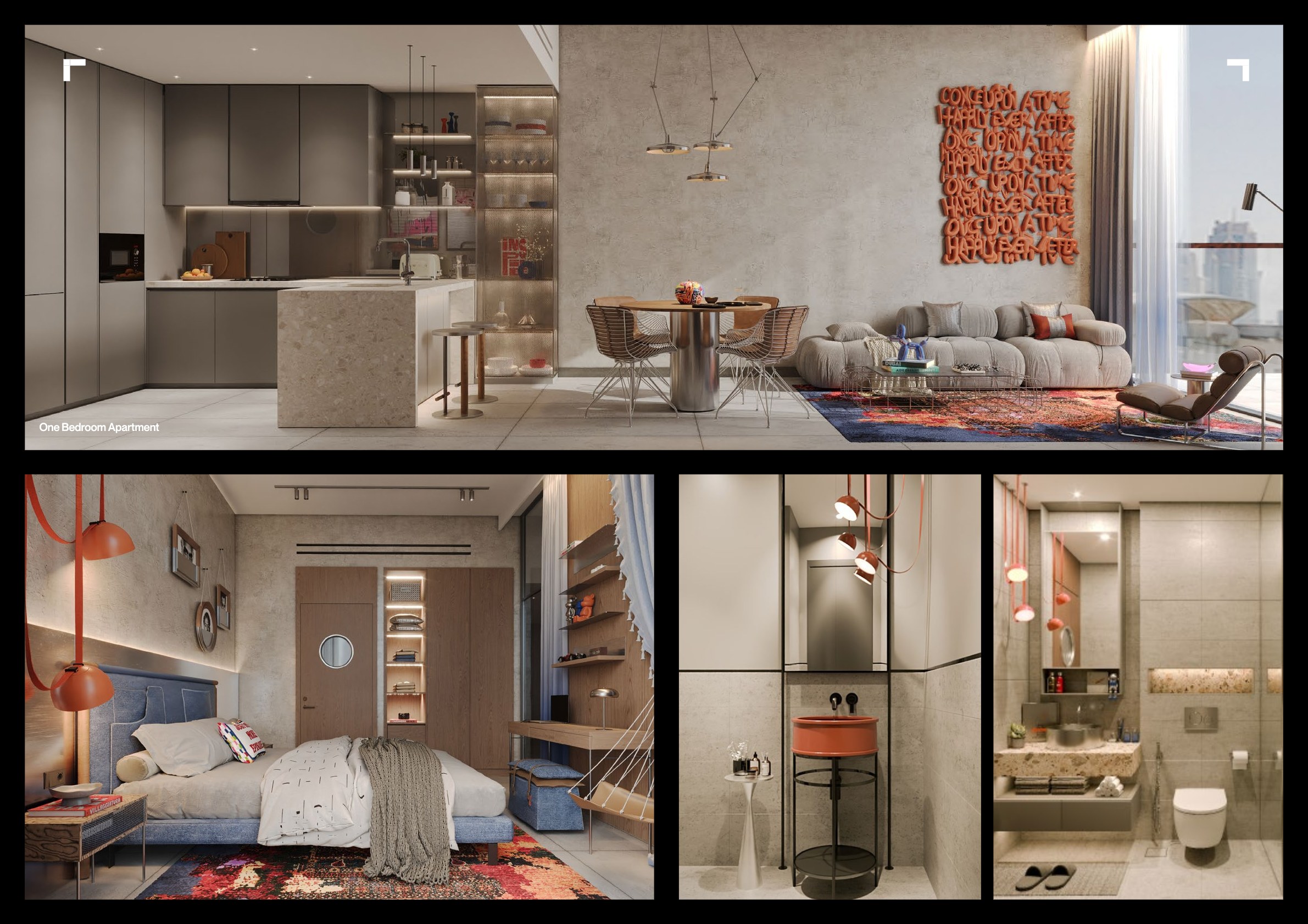 Living, cucina, camera da letto e bagno del 1-Bedroom Apartment