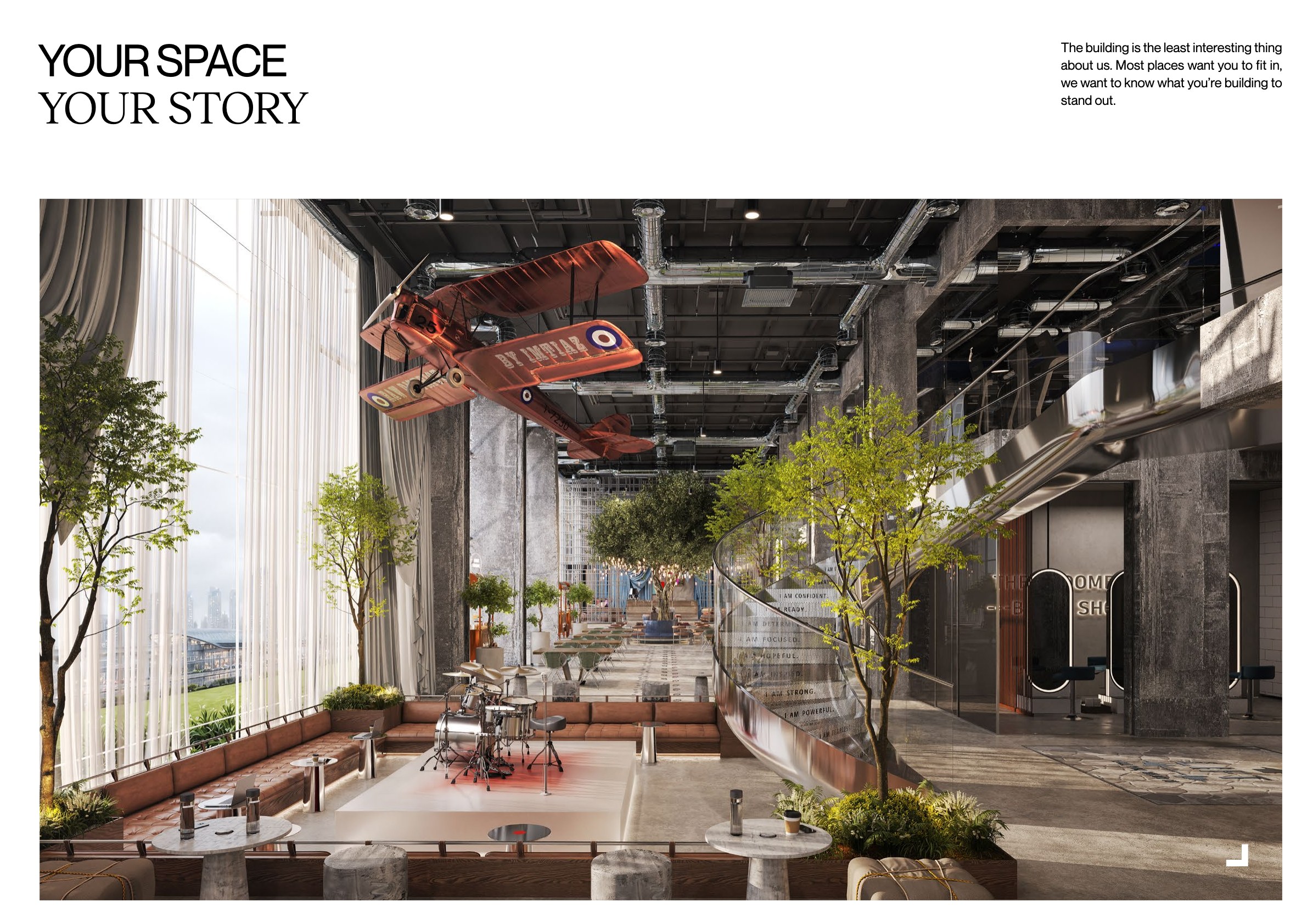 Grand lobby con installazioni artistiche e doppio volume