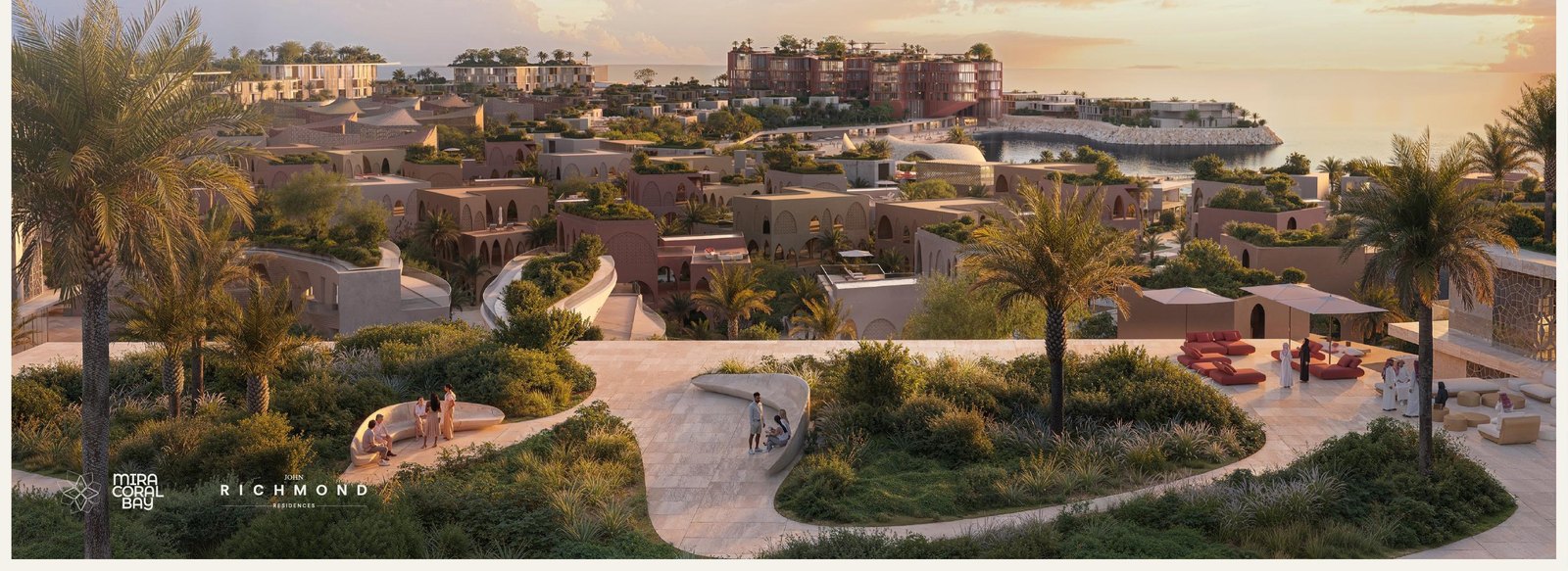 La community di Mira Coral Bay al tramonto, render ufficiale