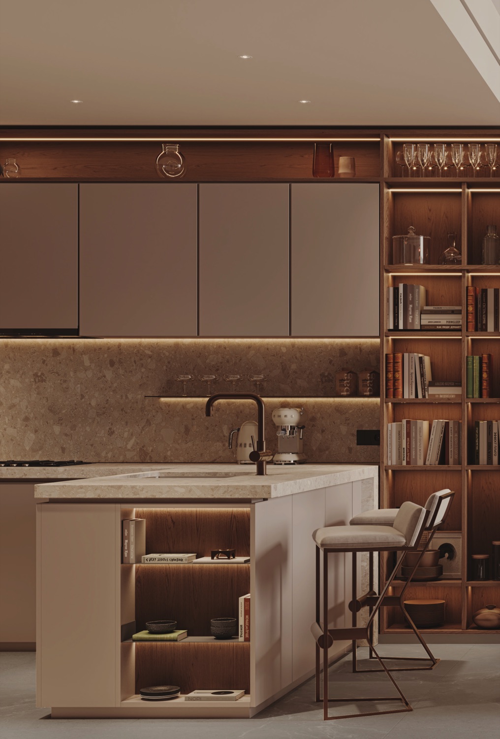 Cucina con libreria integrata