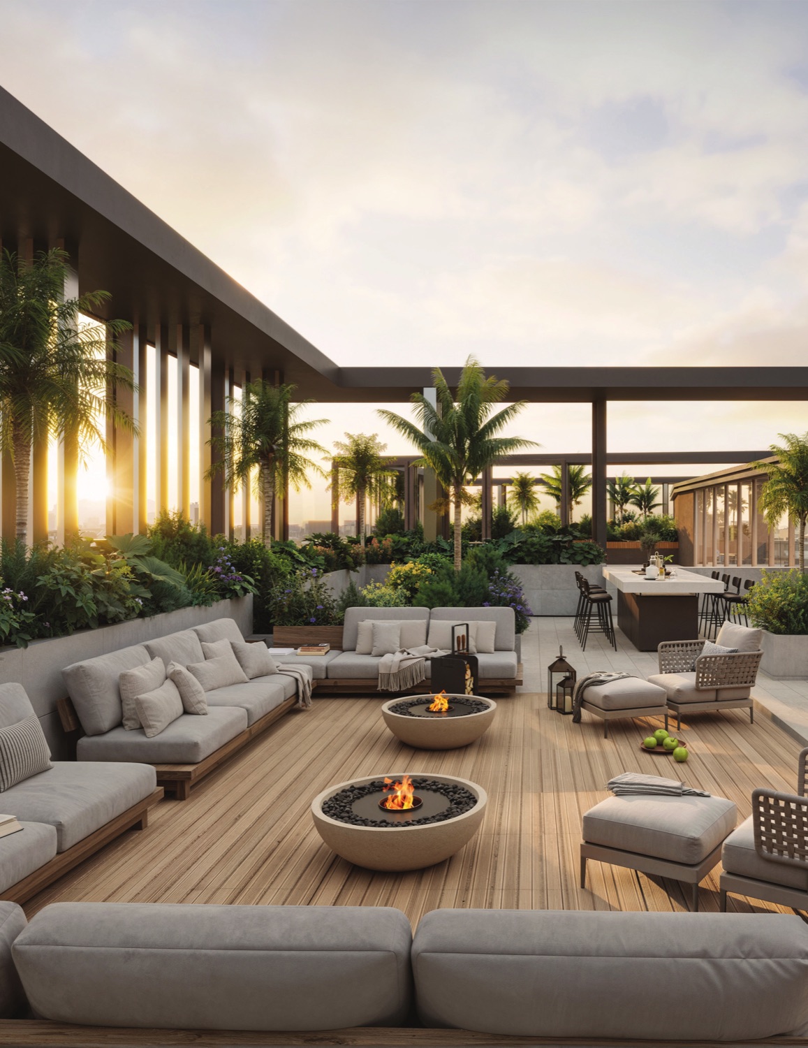 Terrazza rooftop al tramonto